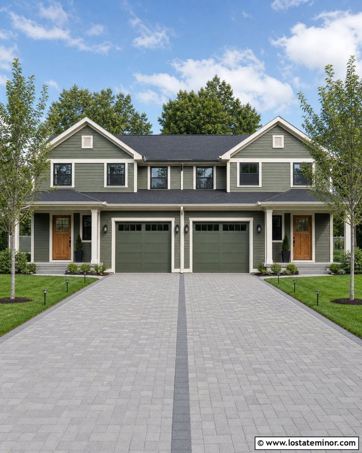 Moss Green Duplex With Shared Driveway - 30 Moss Green House Design With Driveway Ideas