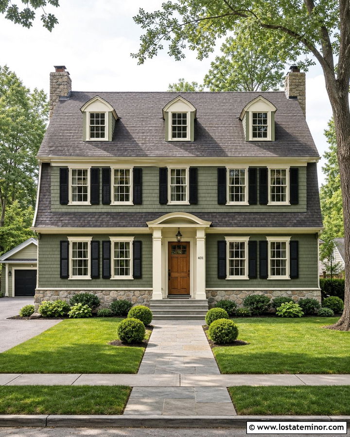 Moss Green Dutch Colonial With Gambrel Roof - 30 Moss Green House Design With Shingles Ideas