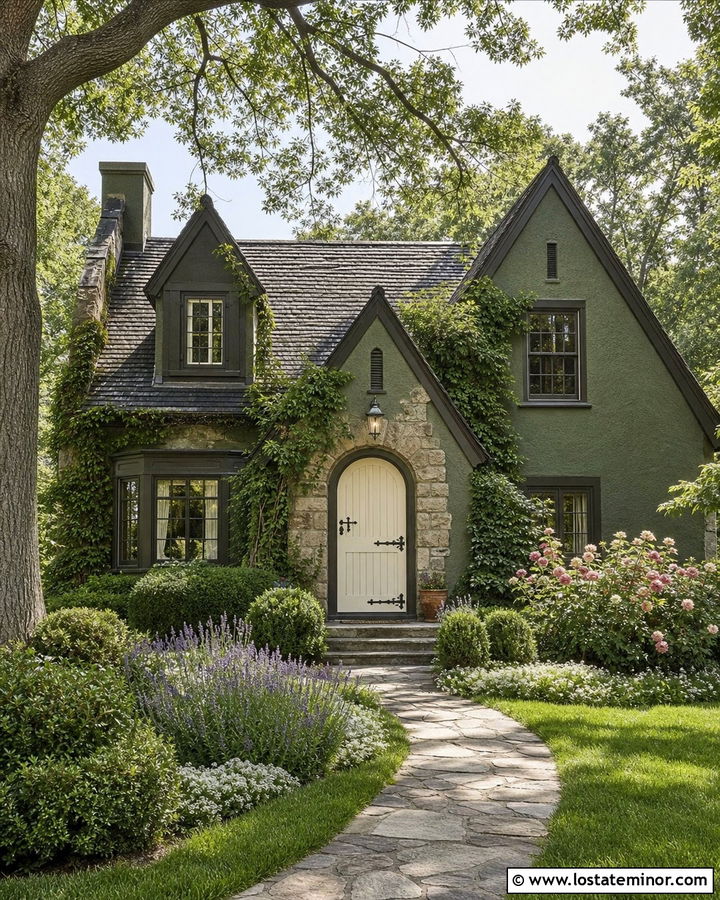 Moss Green English Cottage With Arched Dutch Door - 30 Moss Green House Design With Dutch Door Ideas