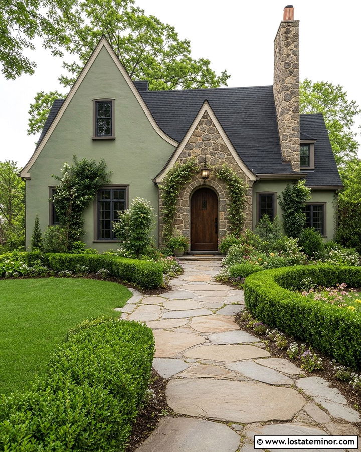 Moss Green English Cottage With Irregular Stone - 30 Moss Green House Design With Stone Accents Ideas