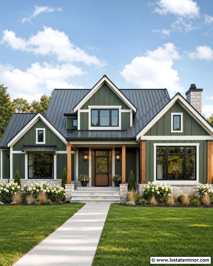 Moss Green Farmhouse With Black Screen Door - 30 Moss Green House Design With Screen Door Ideas