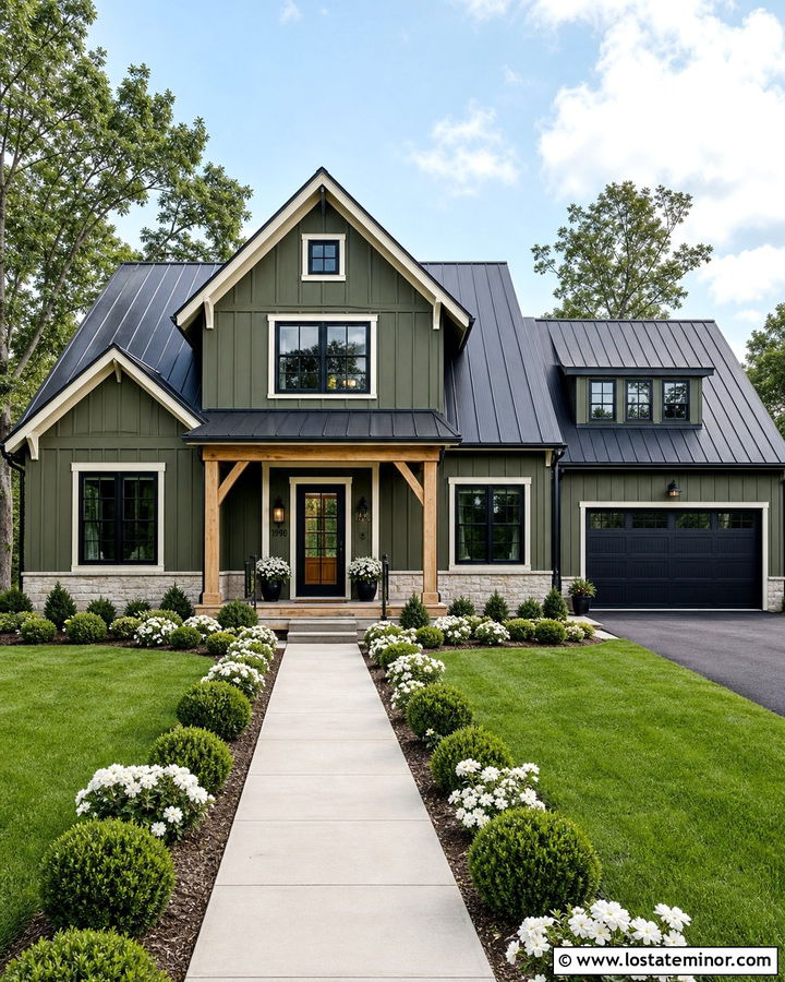 Moss Green Farmhouse With Black Storm Door - 30 Moss Green House Design With Storm Door Ideas