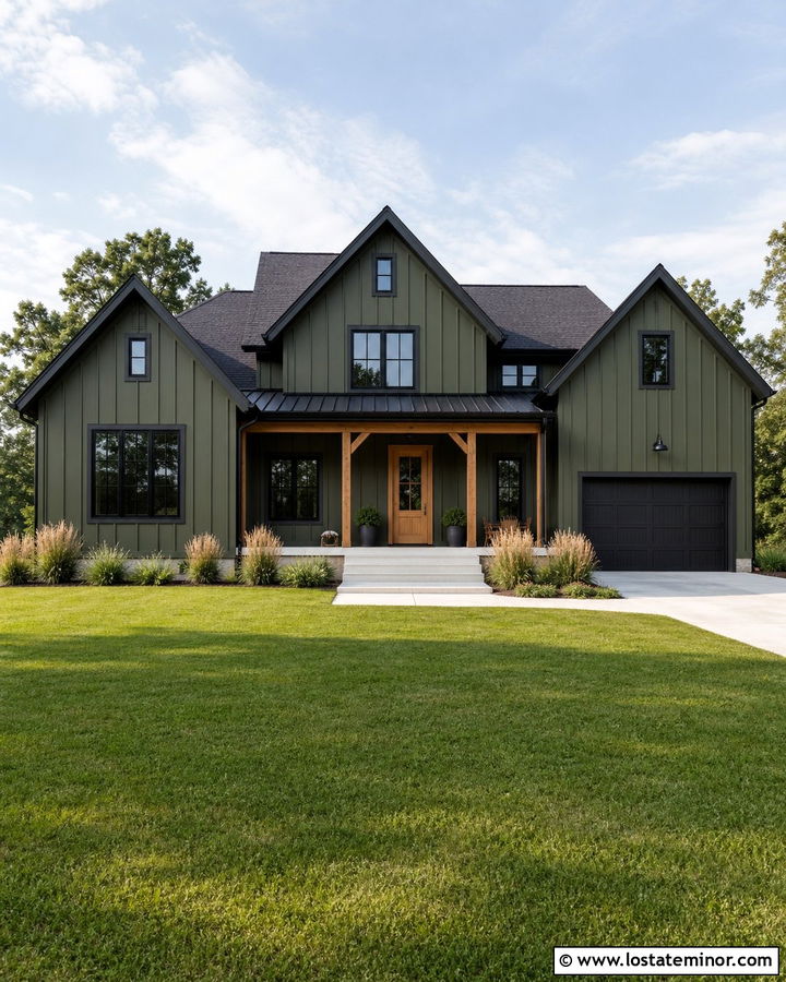 Moss Green Farmhouse With Black Trim - 30 Moss Green House Design With Trim Ideas