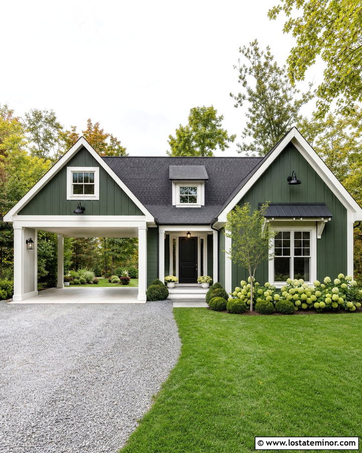 Moss Green Farmhouse With Gable Carport - 30 Moss Green House Design With Carport Ideas