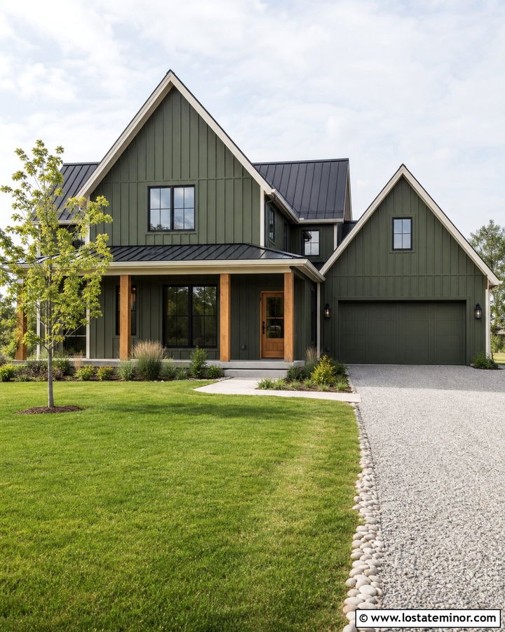 Moss Green Farmhouse With Gables - 30 Moss Green House Design With Gables Ideas