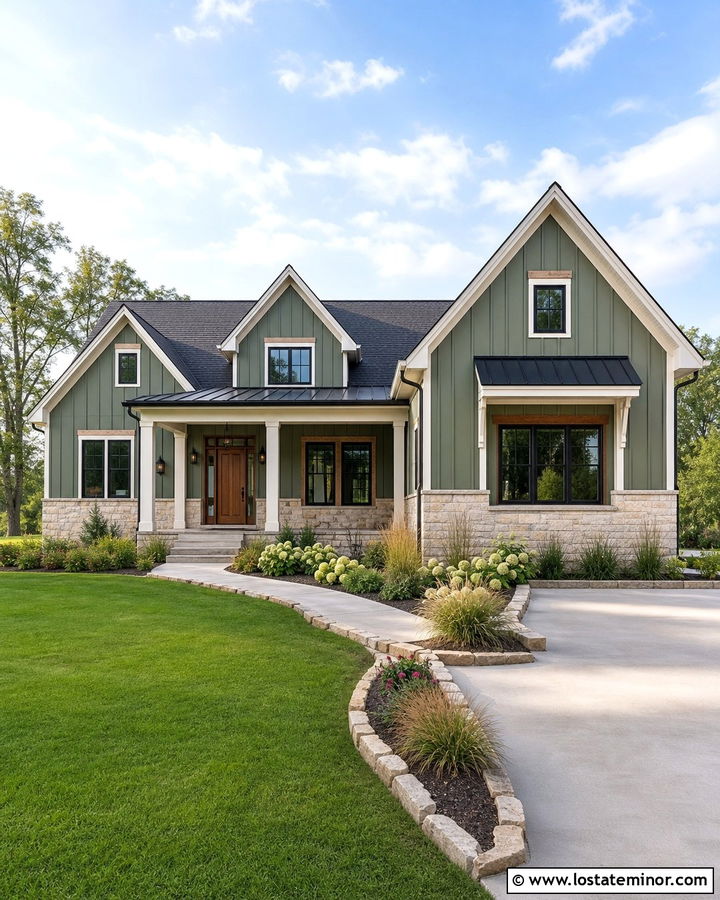 Moss Green Farmhouse With Limestone Wainscoting - 30 Moss Green House Design With Wainscoting Ideas