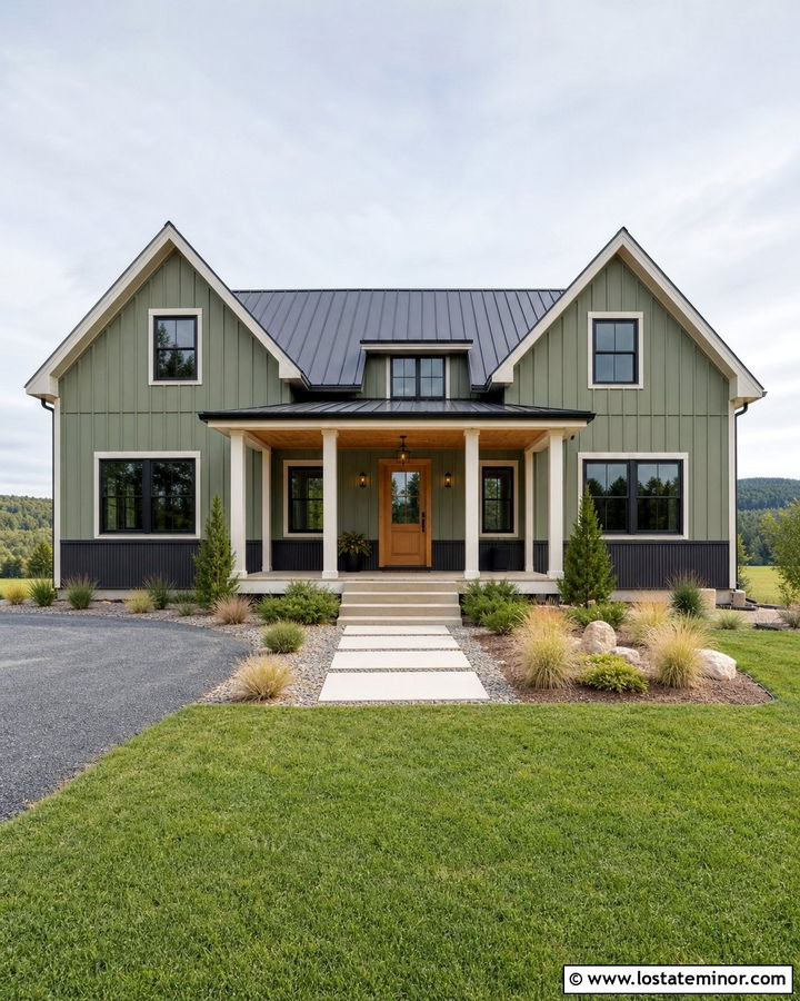 Moss Green Farmhouse With Metal Wainscoting - 30 Moss Green House Design With Wainscoting Ideas