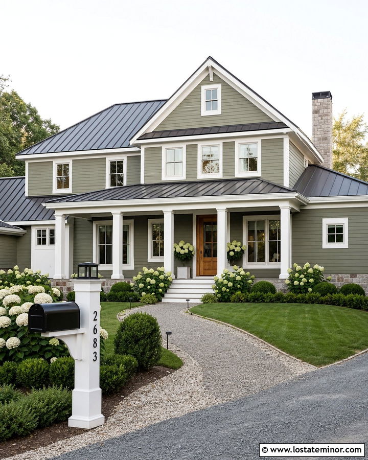Moss Green Farmhouse With White Mailbox - 30 Moss Green House Design With Mailbox Ideas