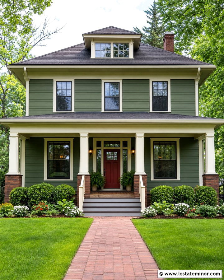 Moss Green Foursquare With Brick Red Dutch Door - 30 Moss Green House Design With Dutch Door Ideas