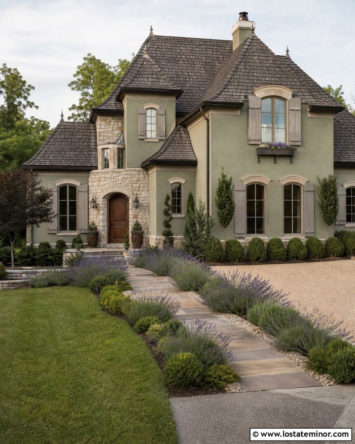 Moss Green French Country House With Gray Shutters - 30 Moss Green House Design With Shutters Ideas