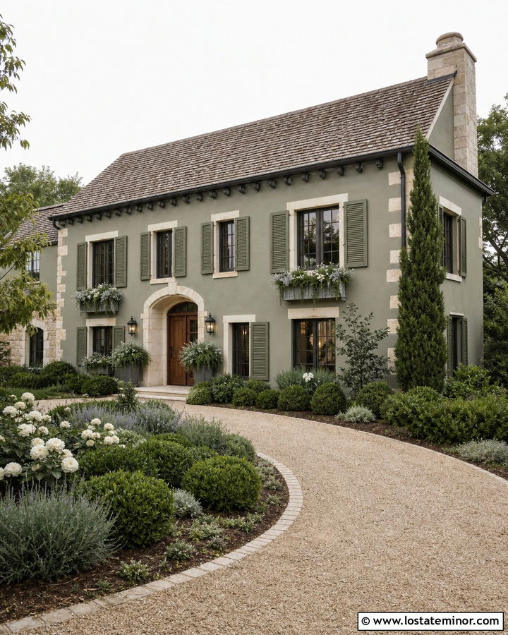 Moss Green French Country With Zinc Window Boxes - 30 Moss Green House Design With Window Boxes Ideas