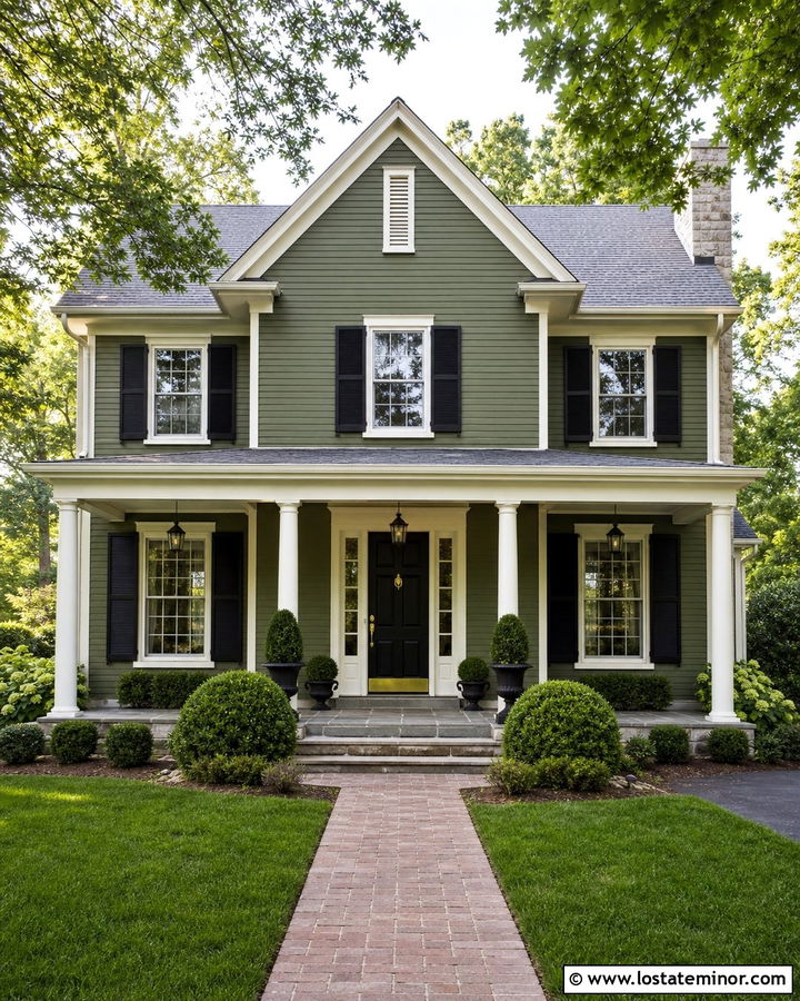 Moss Green Gable House With Black Front Door - 30 Moss Green House Design With Gables Ideas