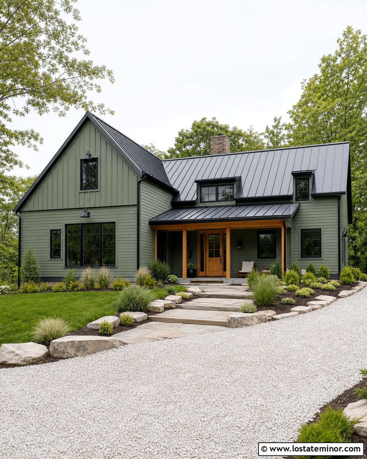 Moss Green Gable House With Black Metal Roof - 30 Moss Green House Design With Gables Ideas