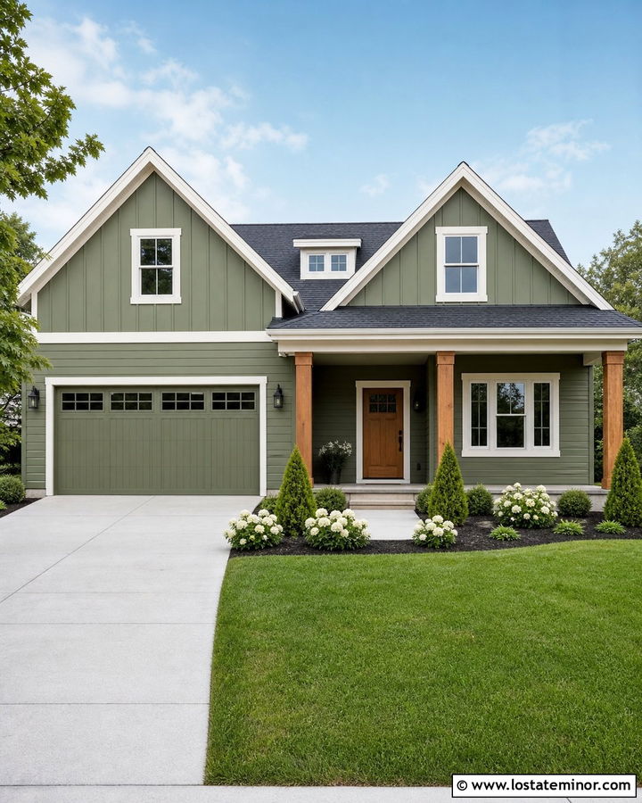 Moss Green Gable House With Charcoal Roof - 30 Moss Green House Design With Gables Ideas