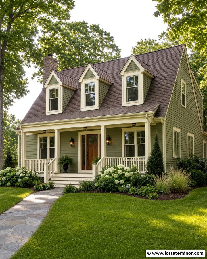 Moss Green Gable House With Cream Trim - 30 Moss Green House Design With Gables Ideas