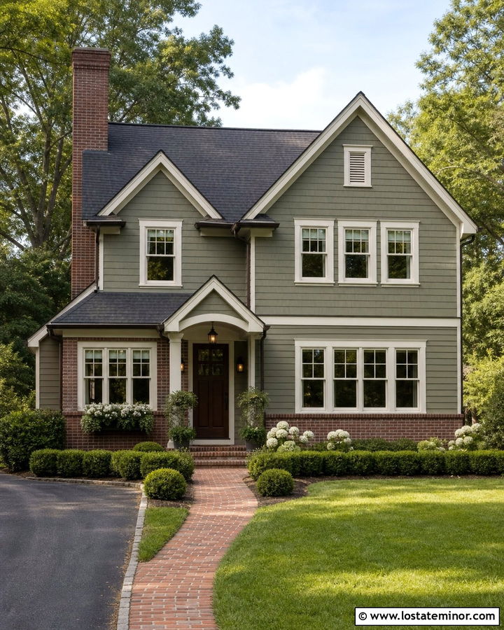 Moss Green Gable House With Red Brick - 30 Moss Green House Design With Gables Ideas