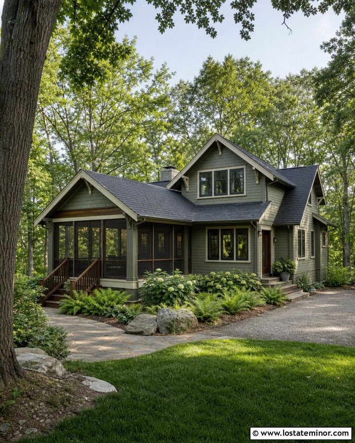 Moss Green Gable House With Screened Porch - 30 Moss Green House Design With Gables Ideas