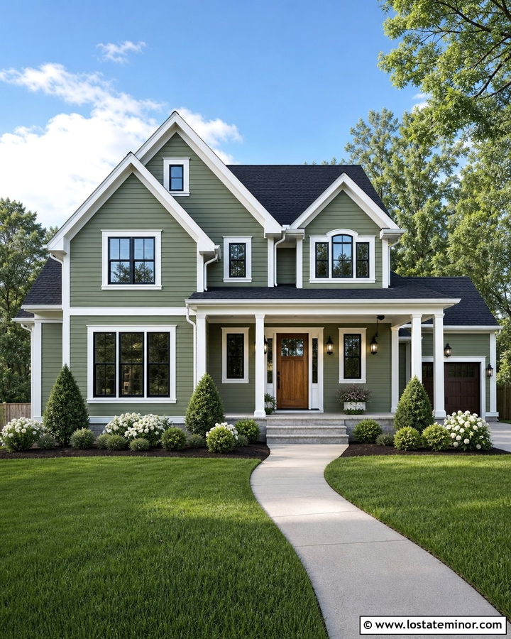 Moss Green Gable House With White Trim - 30 Moss Green House Design With Gables Ideas