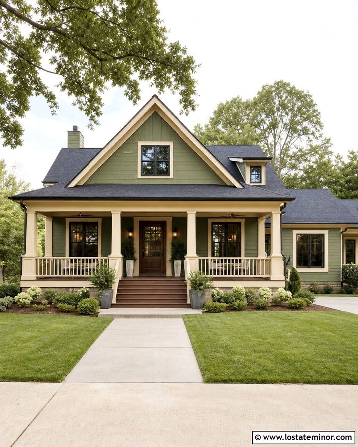 Moss Green Gable House With Wide Front Porch - 30 Moss Green House Design With Gables Ideas