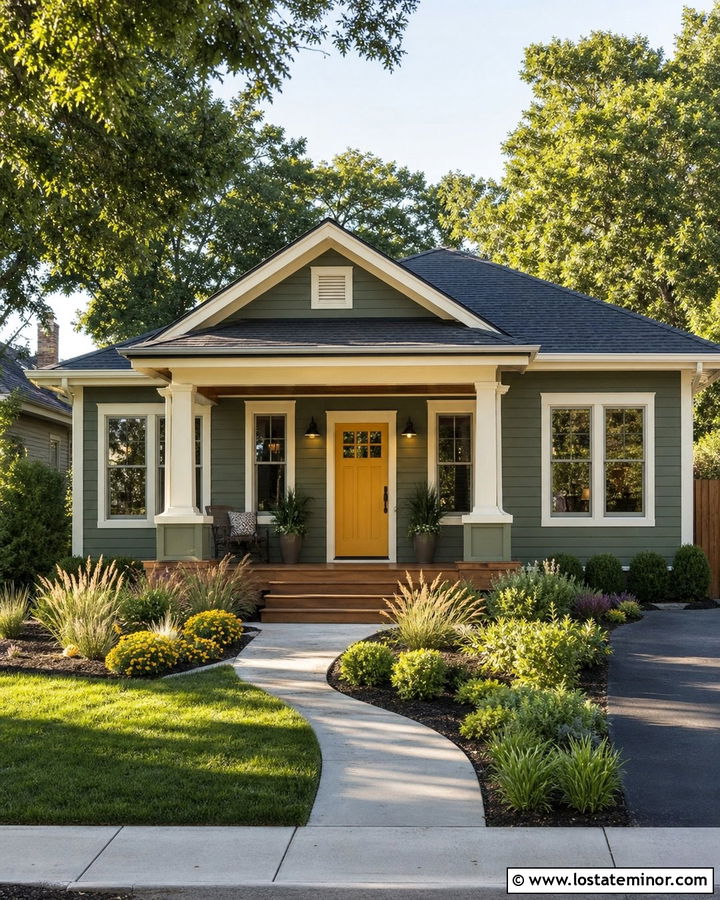 Moss Green Gable House With Yellow Front Door - 30 Moss Green House Design With Gables Ideas