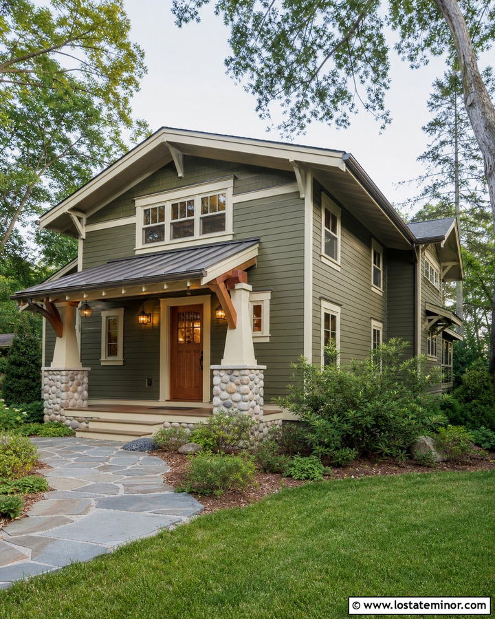 Moss Green House With A Craftsman Awning - 30 Moss Green House Design With Awning Ideas