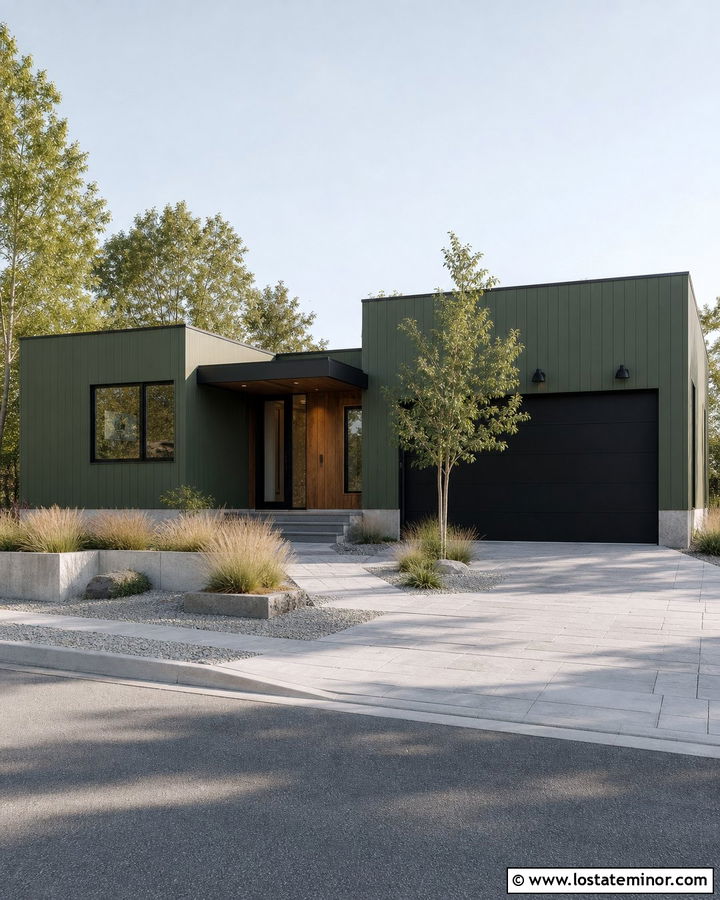 Moss Green House With A Modern Flat Awning - 30 Moss Green House Design With Awning Ideas