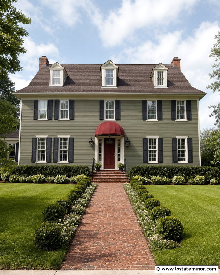 Moss Green House With A Red Door Awning - 30 Moss Green House Design With Awning Ideas