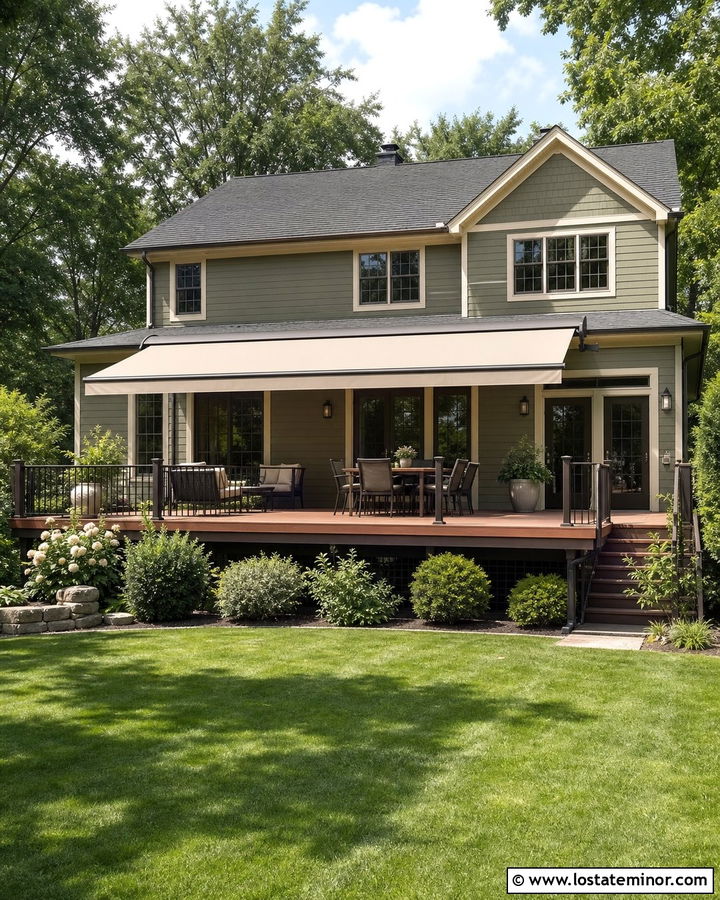 Moss Green House With A Retractable Deck Awning - 30 Moss Green House Design With Awning Ideas