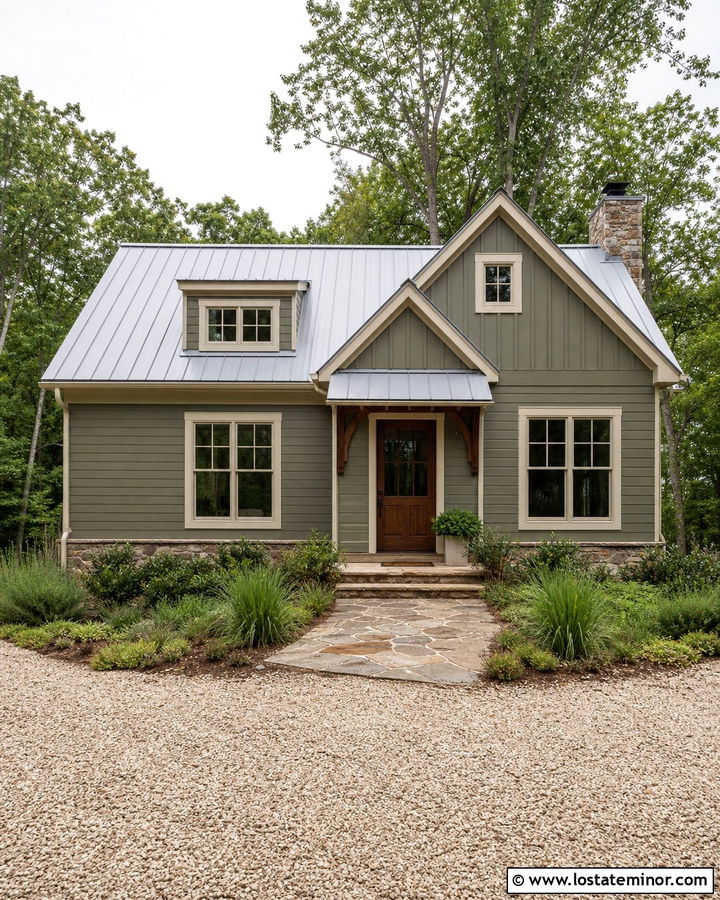 Moss Green House With A Rustic Tin Awning - 30 Moss Green House Design With Awning Ideas