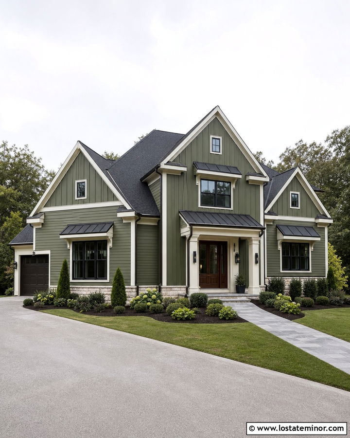 Moss Green House With A Standing Seam Awning - 30 Moss Green House Design With Awning Ideas
