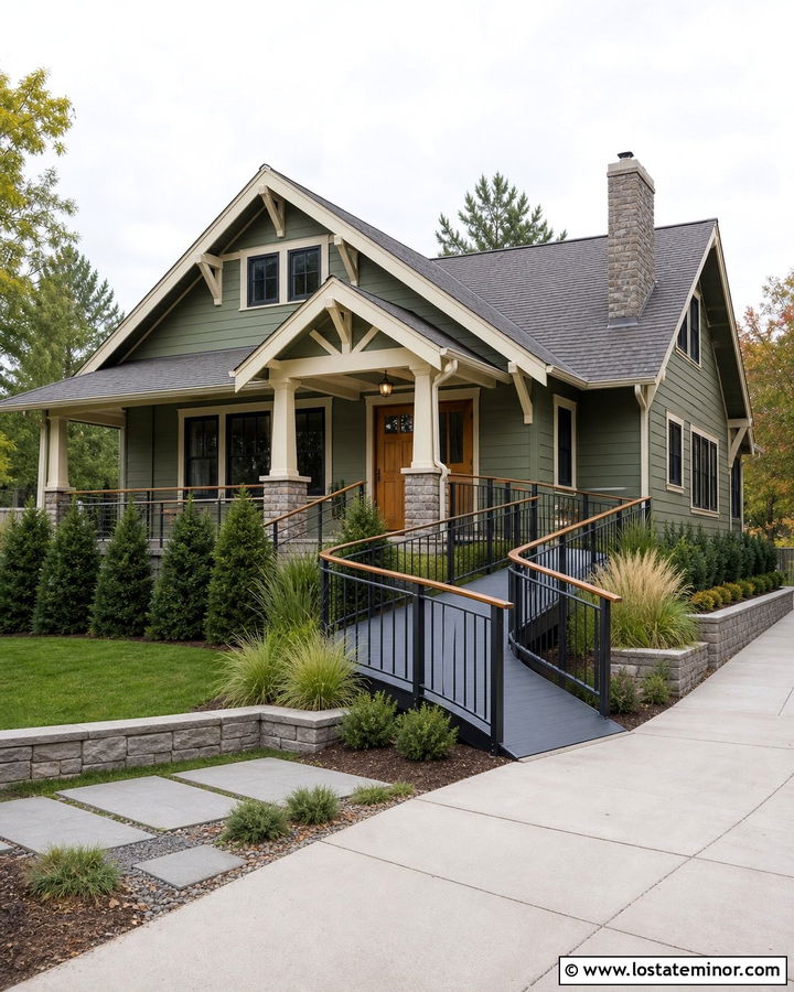 Moss Green House With Accessible Ramp Railings - 30 Moss Green House Design With Railings Ideas