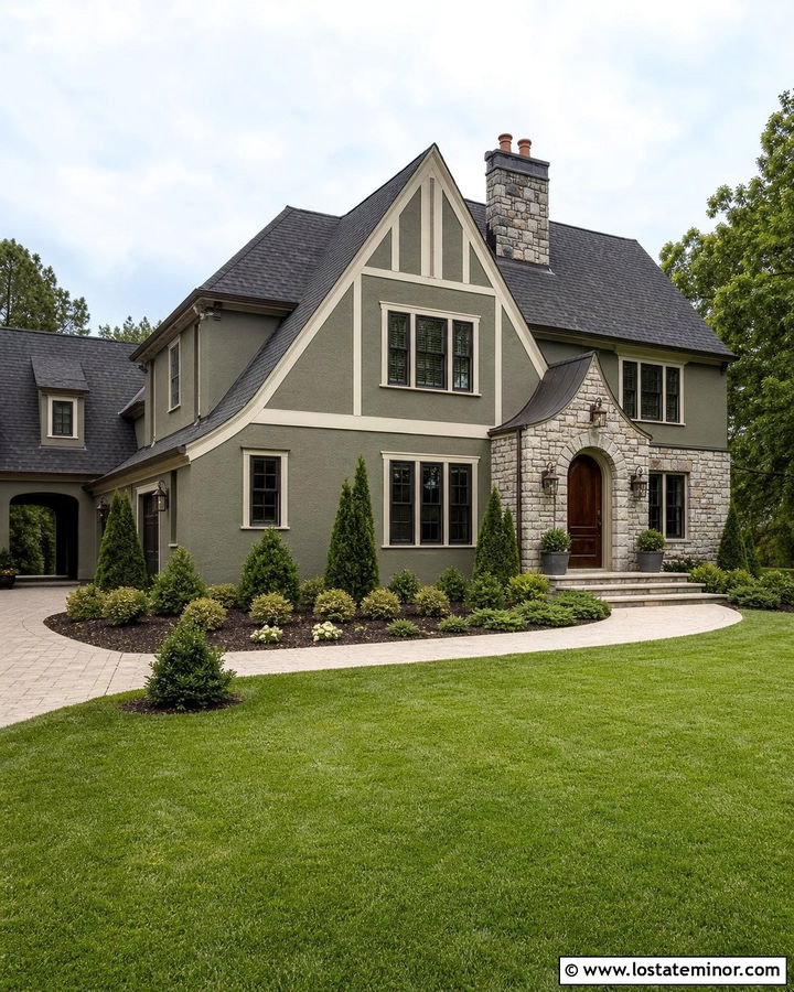 Moss Green House With An Eyebrow Awning - 30 Moss Green House Design With Awning Ideas