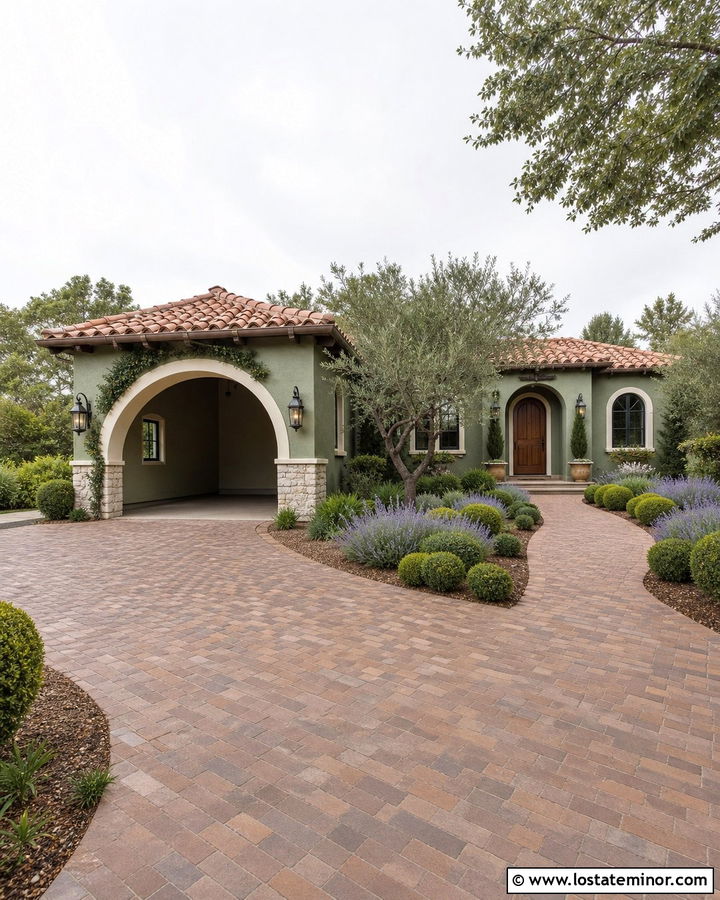Moss Green House With Arched Carport Entry - 30 Moss Green House Design With Carport Ideas