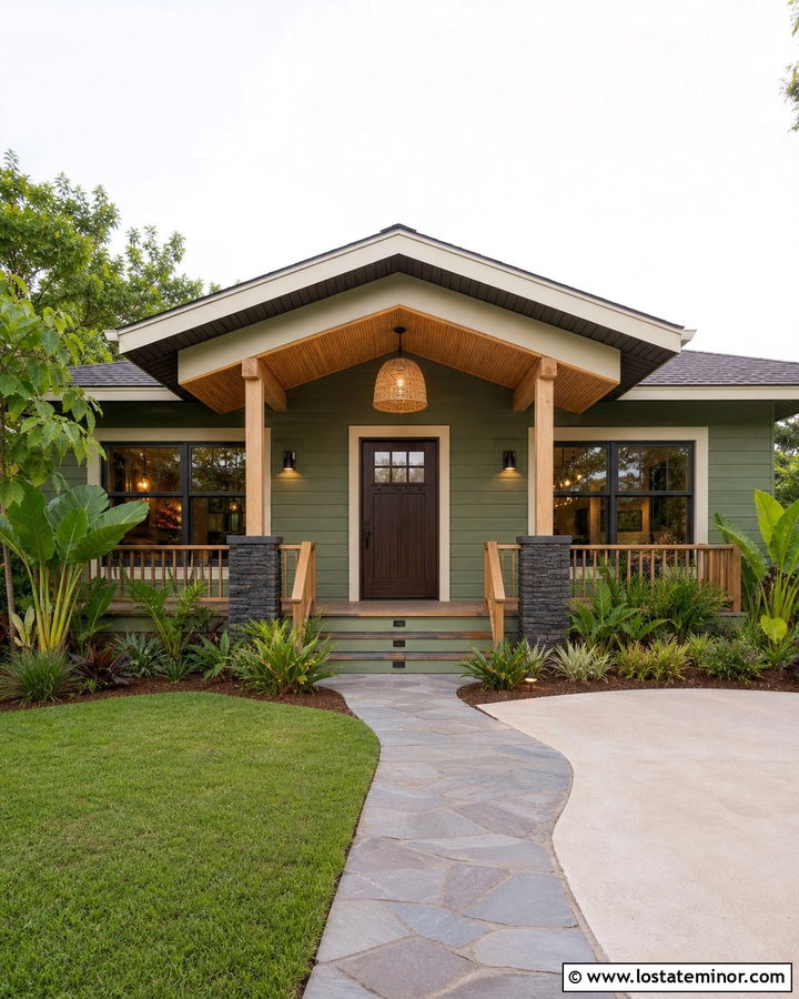 Moss Green House With Bamboo Porch Ceiling - 30 Moss Green House Design With Porch Ceiling Ideas