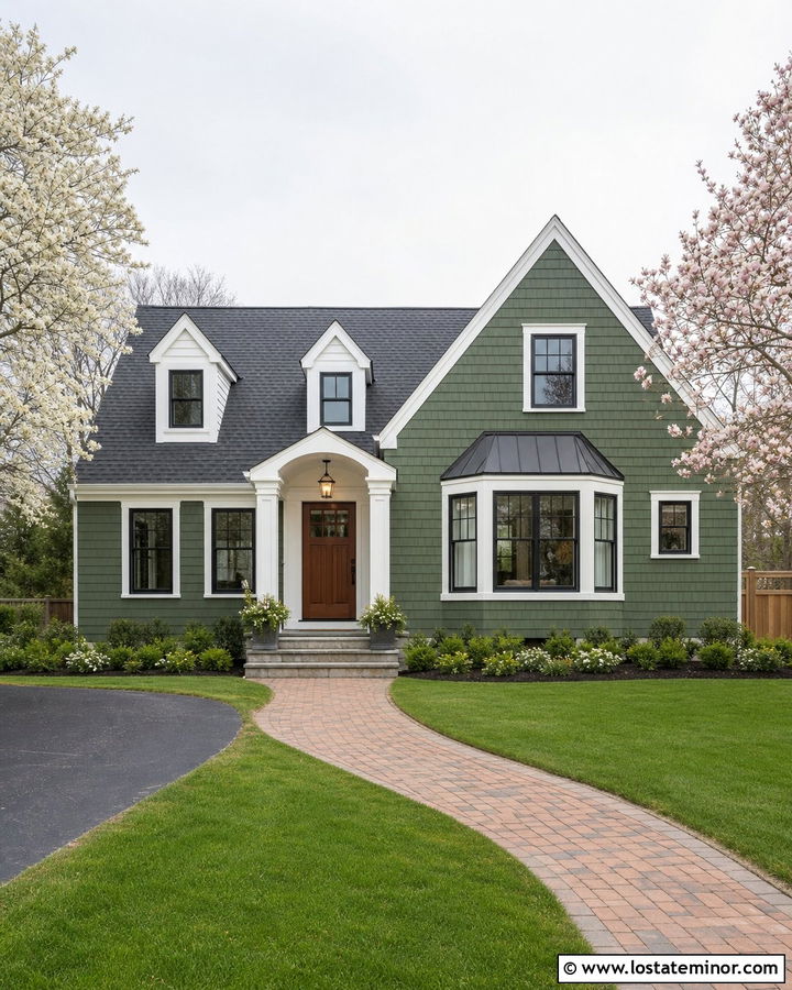 Moss Green House With Bay Window Frames - 30 Moss Green House Design With Window Frames Ideas