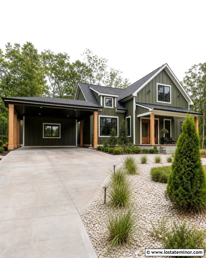 Moss Green House With Black Carport Ceiling - 30 Moss Green House Design With Carport Ideas