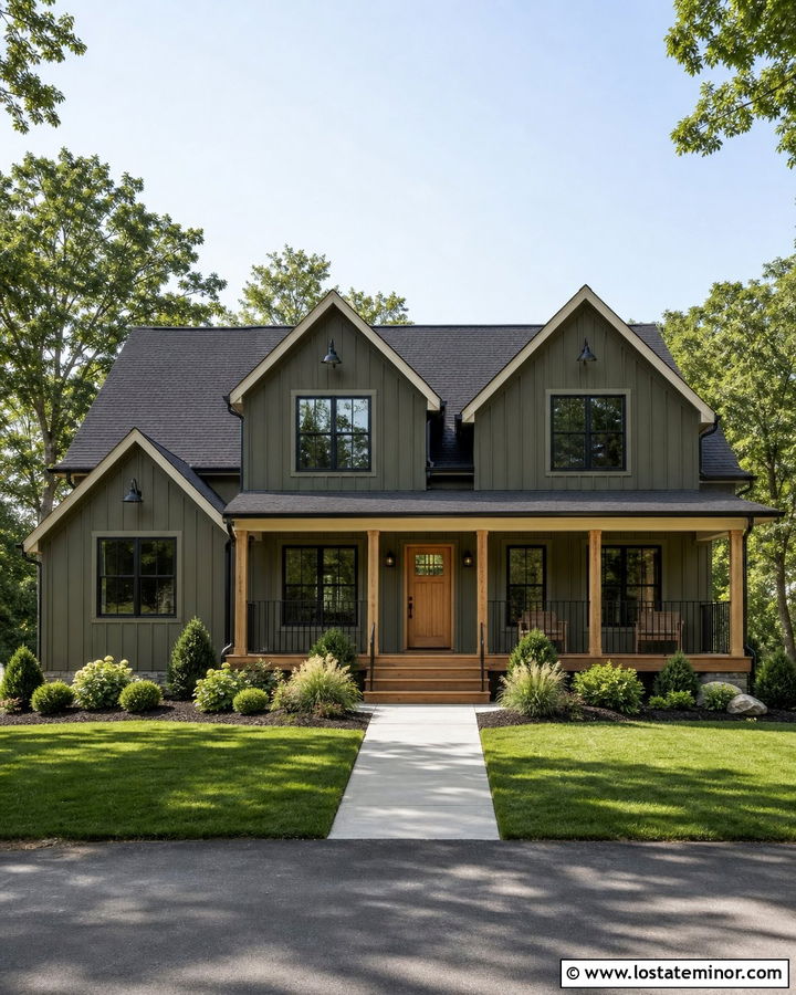 Moss Green House With Black Deck Railings - 30 Moss Green House Design With Deck Ideas