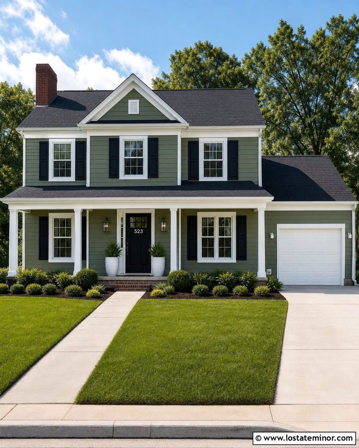 Moss Green House With Black Door And White Numbers - 30 Moss Green House Design With House Numbers Ideas
