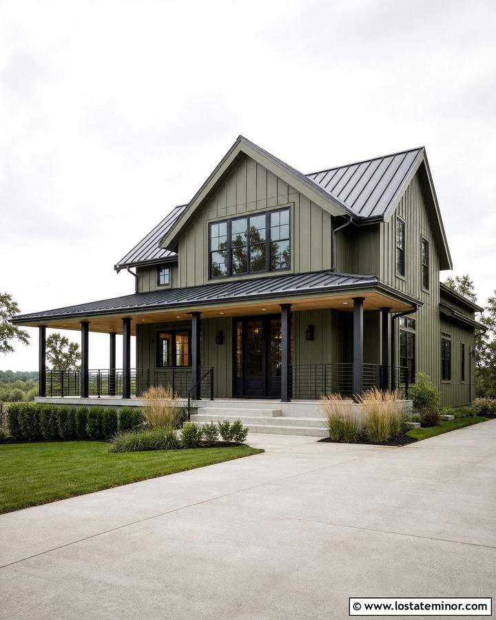 Moss Green House With Black Front Porch - 30 Moss Green House Design With Front Porch Ideas