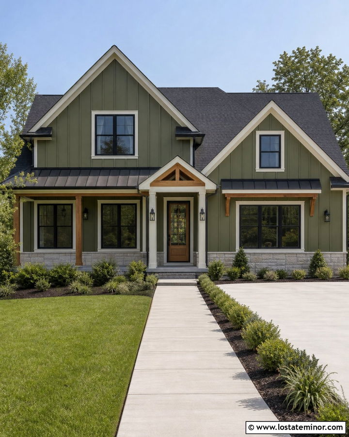 Moss Green House With Black Full View Storm Door - 30 Moss Green House Design With Storm Door Ideas