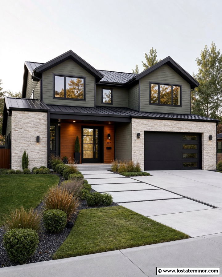 Moss Green House With Black Glass Front Door - 30 Moss Green House Design With Front Door Ideas