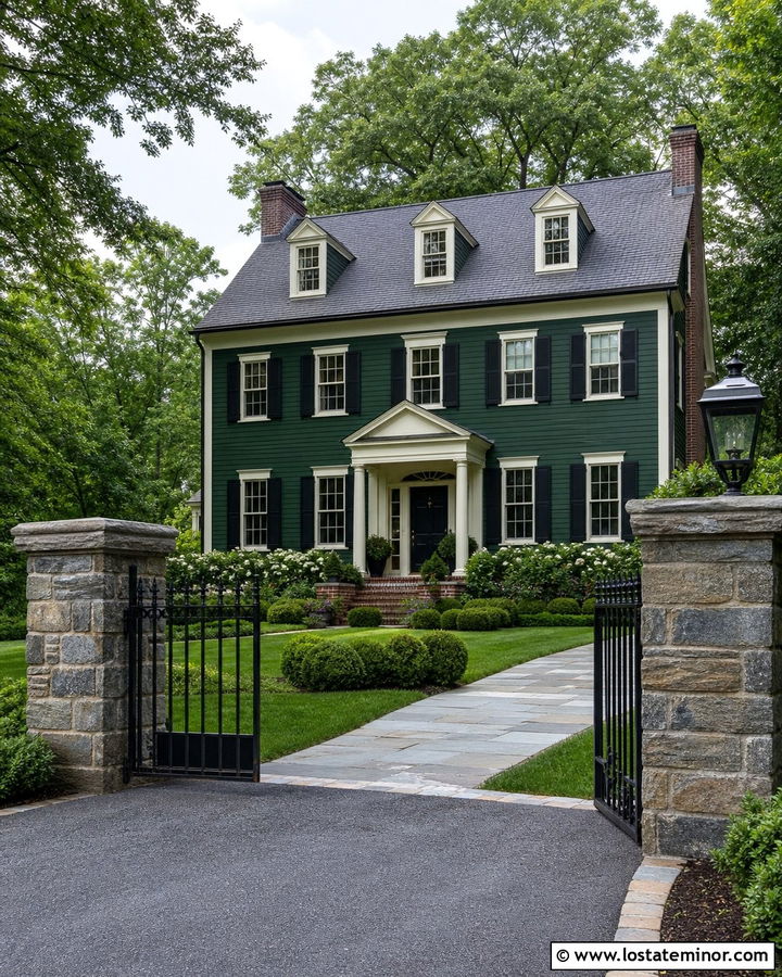 Moss Green House With Black Metal Fence - 30 Moss Green House Design With Fence Ideas