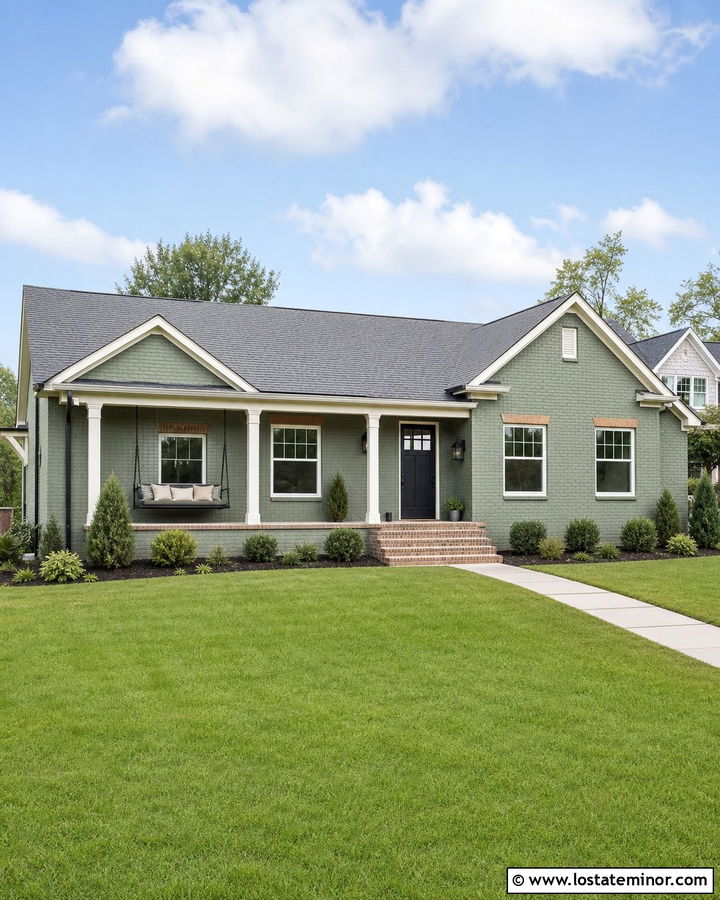 Moss Green House With Black Metal Swing - 30 Moss Green House Design With Swing Ideas