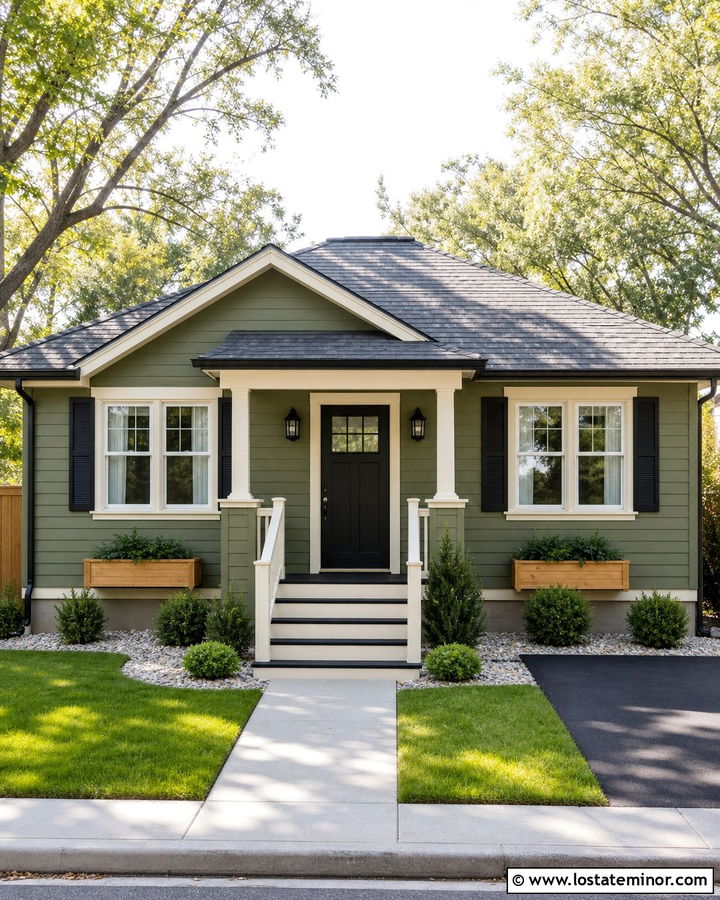Moss Green House With Black Painted Steps - 30 Moss Green House Design With Steps Ideas