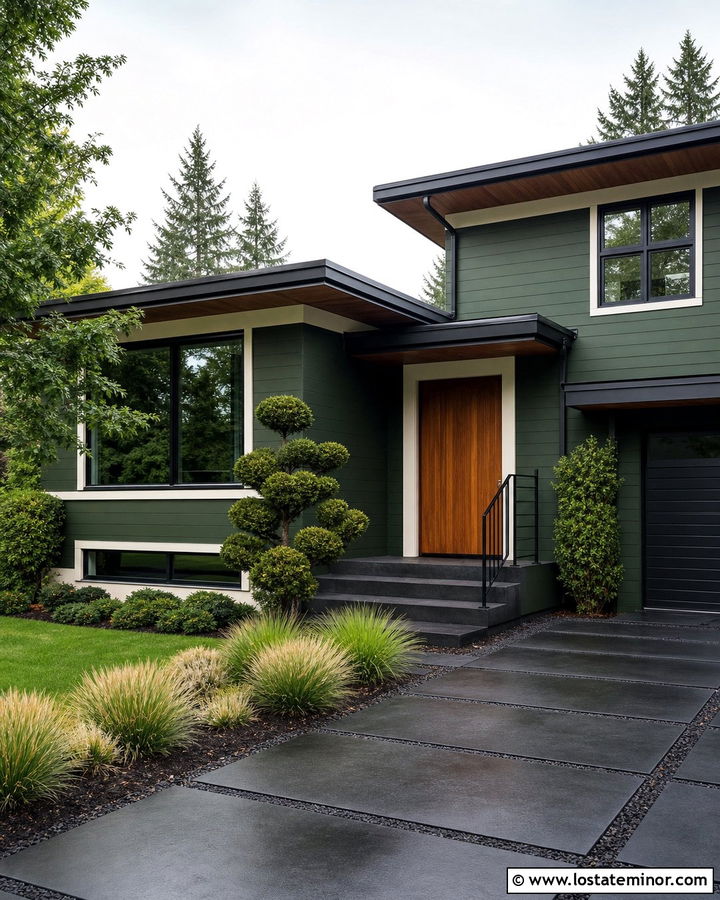Moss Green House With Black Paver Walkway - 30 Moss Green House Design With Walkway Ideas