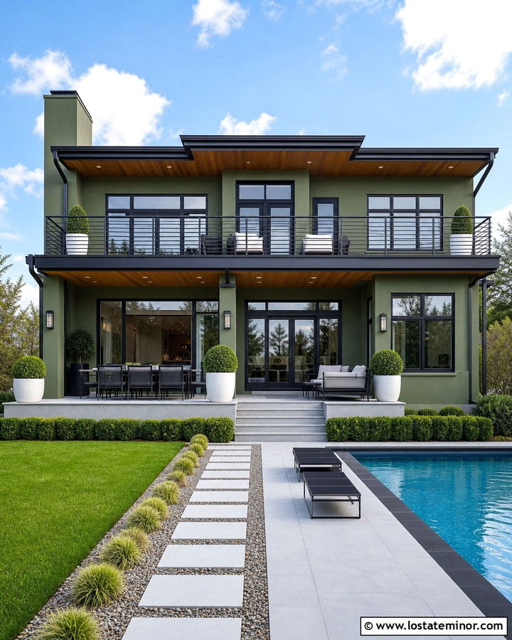 Moss Green House With Black Pool Coping - 30 Moss Green House Design With Swimming Pool Ideas