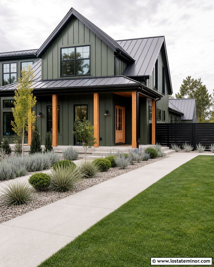 Moss Green House With Black Privacy Fence - 30 Moss Green House Design With Fence Ideas