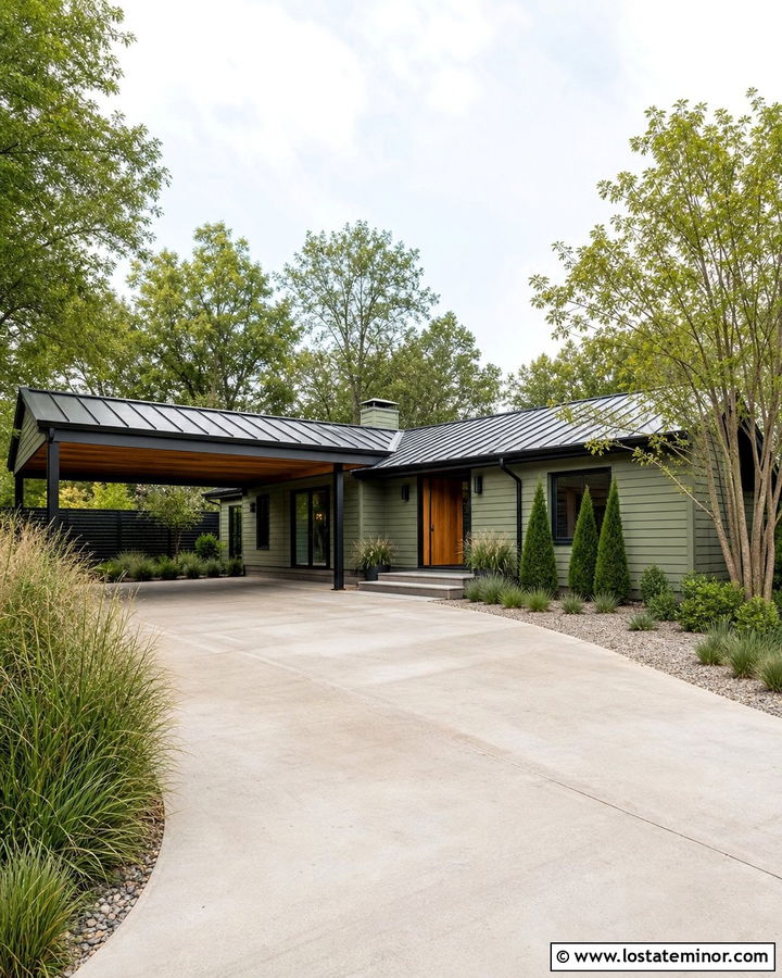 Moss Green House With Black Steel Carport - 30 Moss Green House Design With Carport Ideas
