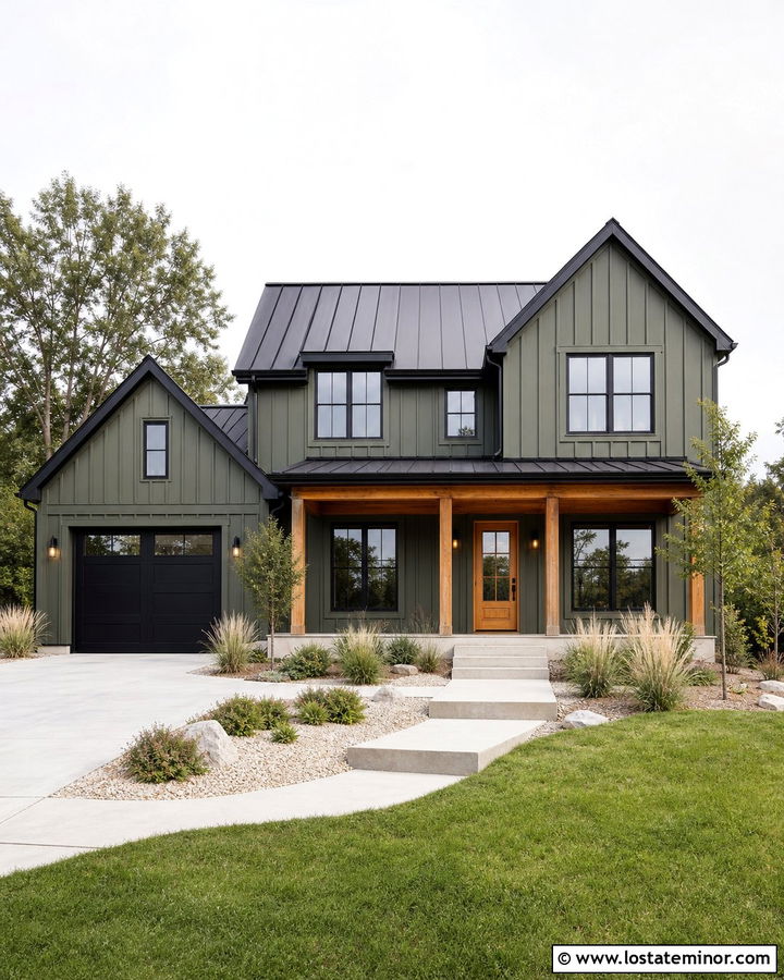 Moss Green House With Black Trim And Black Roof - 30 Moss Green House Design With Roof Ideas