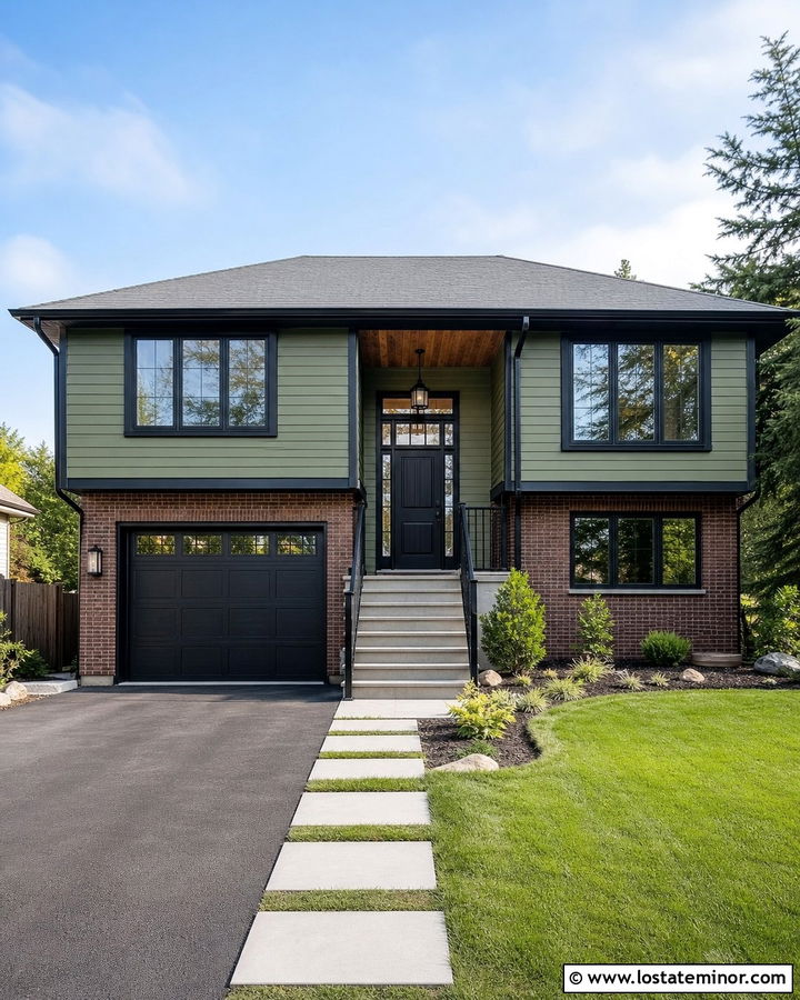Moss Green House With Black Trim And Brick - 30 Moss Green House Design With Brick Accents Ideas